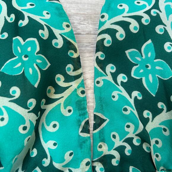 Vintage Milly NY Silk Halter Mini Dress Teal Floral Y2K Party Backless Size 2 - Picture 4 of 12